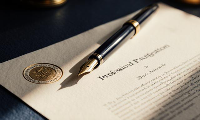 A fountain pen resting on a custom legal document
